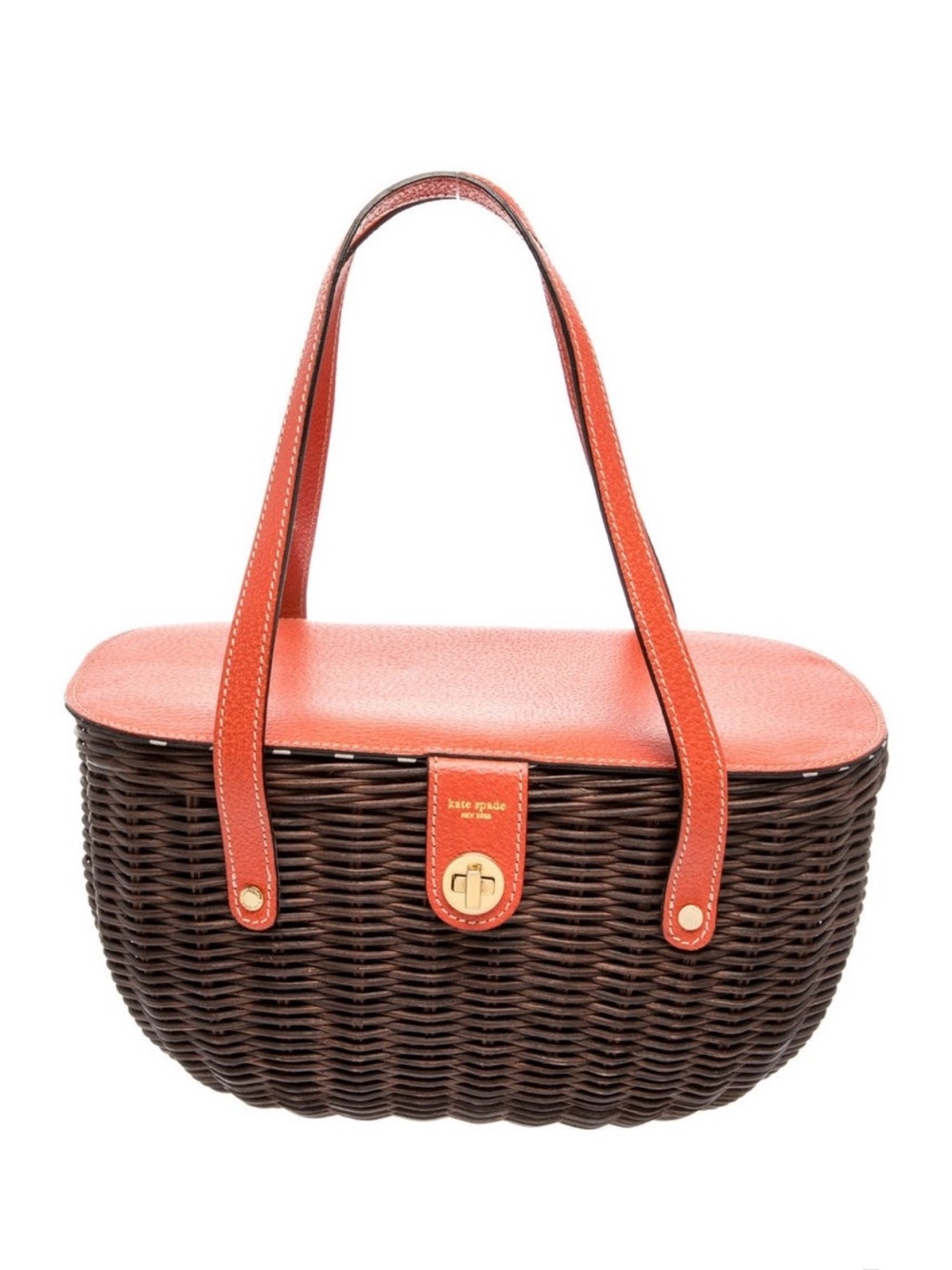 kate spade Coral-Trim Brown Wicker Tote